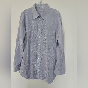 HOLLAND & SHERRY LONDON  1836 Men's Button Up Dress Shirt Blue Striped.